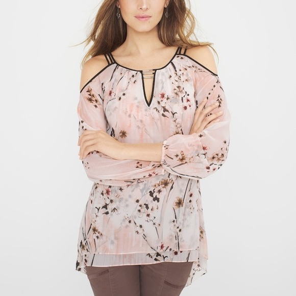 White House Black Market Tops - WHBM cold shoulder floral blouse